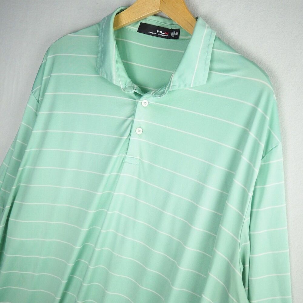 RLX Ralph Lauren Green Stripe Performance Golf Polo Shirt Mens XXL READ